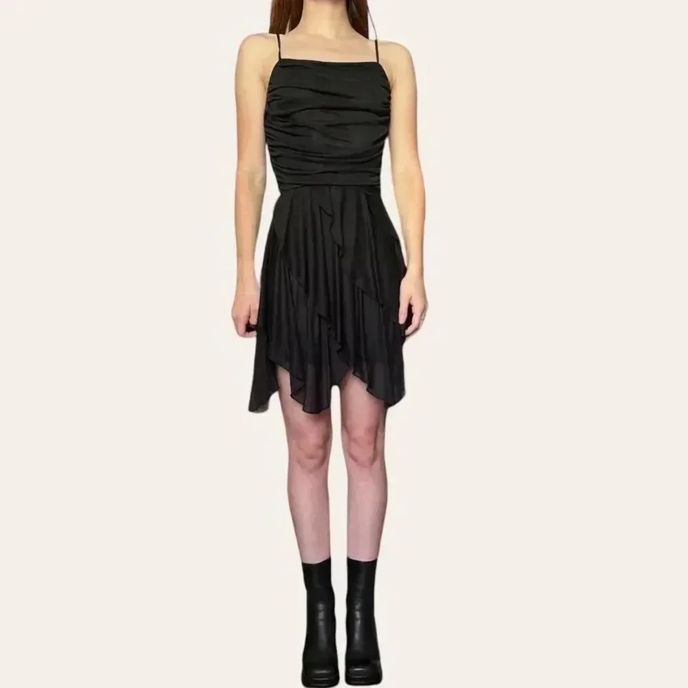 New Leaf by Samir 70s vintage draped chiffon grunge dark fairy mini dress (XS) - Picture 5 of 8